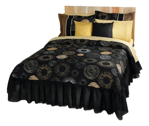 Edrecolcha Zuri Negro Matrimonial + 2 Fundas Y 1 Cojín