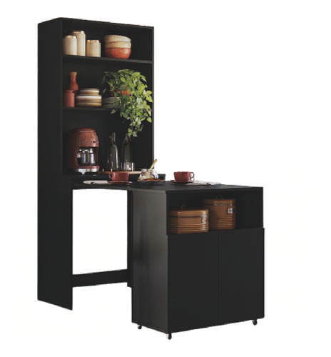 Armário De Cozinha Com Mesa Retrátil Kit's Paraná Cor Preto