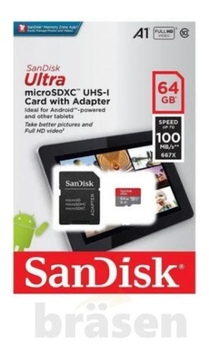 Imagem 3 de 3 de Cartão Micro Sd 64gb Sandisk C10 A1 100mb/s