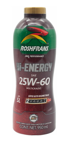 Aceite De Motor Roshfrans 950 Ml Hi-energy Api Sl Sae 25w-60