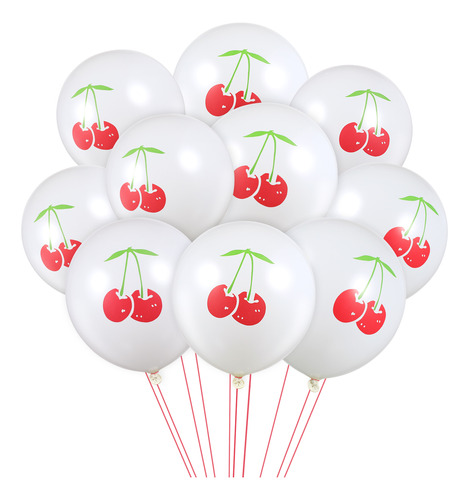 10 Globos De Látex Con Estampado De Cerezas De 12 Pulgadas P