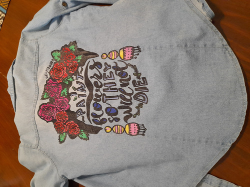 Camisa De Jeans Frida Kalo Pintada A Mano De La Zorra (Usado)