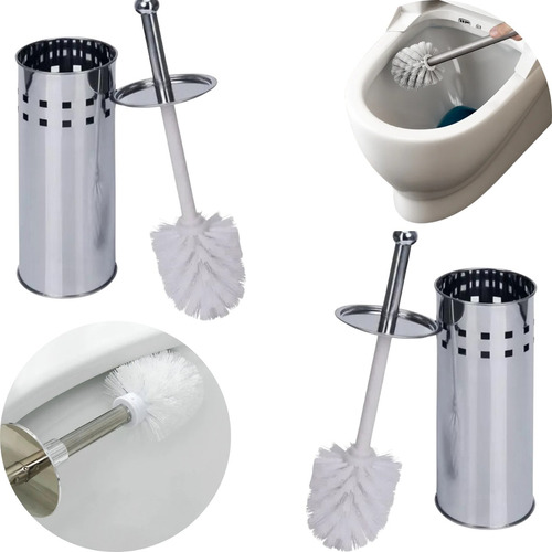 Kit 2 Escovas Sanitaria Inox Limpar Banheiro Vaso Sanitario