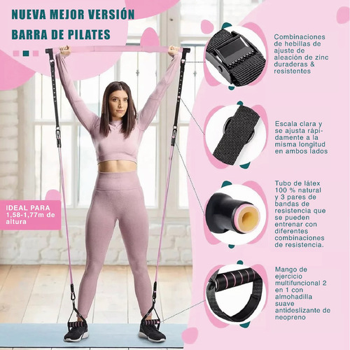 Set De Pilates Barra Bandas Resistencia Elasticas Ejercicio