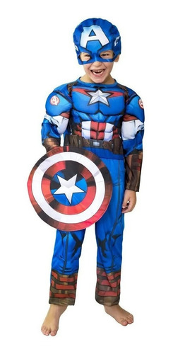 Disfraz Capitan America Musculoso + Escudo Marvel® New Toys