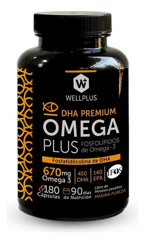 Omega Plus 670 Mg Dha Premium 180 Cápsulas. Sabor Sin Sabor