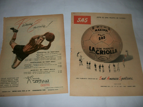 Propagandas Antiguas Futbol, Box, Pelotas,etc.1940 Al 60 X 5