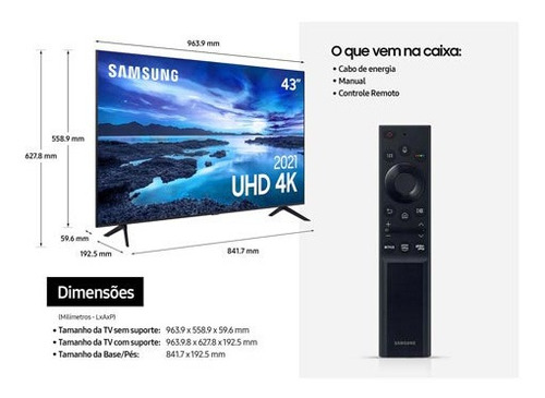 Imagem 7 de 9 de Samsung Smart Tv 4k 43 Crystal 4k, Controle Único -43au7700