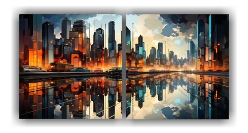 60x30cm Pintura Cubista Relieve De Una Ciudad Fragmentada Co
