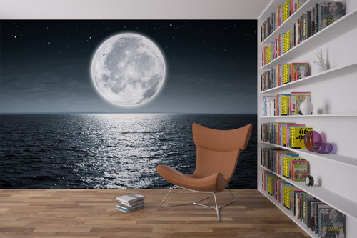 Vinil Adhesivo Tapiz Fotomural Fantástica Luna Sobre El Mar