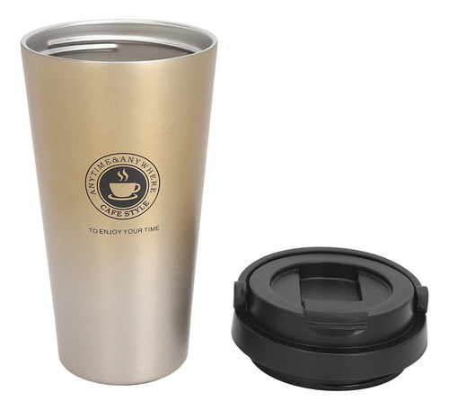N Taza Café Aislada Con Tapa Acero Inoxidable Amarillo 500ml