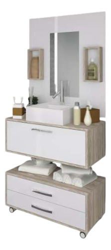 Gabinete Para Banheiro 80cm Com Painel Class Em Mdf Cor Marrom/branco - Arte Cas