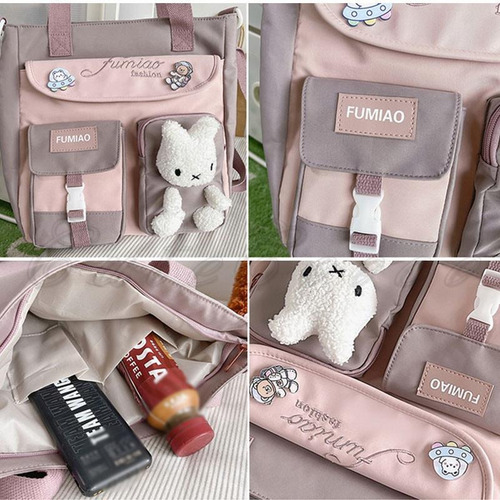 Mochila Escolar Con Muñeca De Oso Trendy Moda Rosa