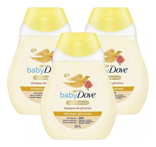 Kit 3 Shampoos Hidratação Glicerinada Dove Baby Frasco 200ml