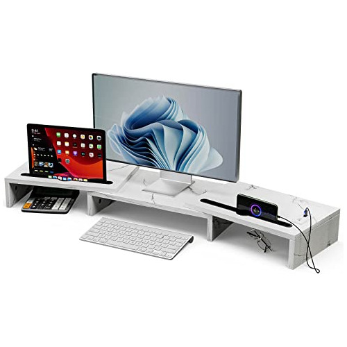 Soporte De Doble Monitor Cargador Usb, Elevador De Moni...