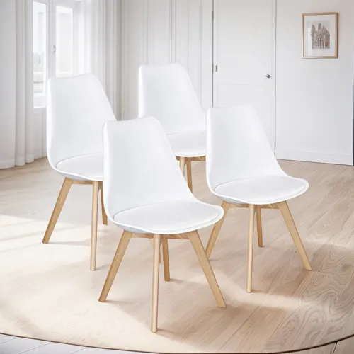 Sillas De Comedor Blancas, Set De 4, Estilo Mid Century Mode