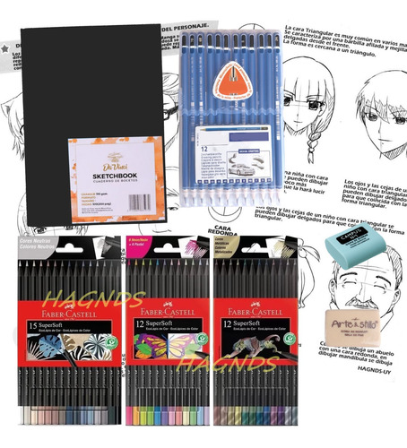 Mega Kit Manga Lapiz X12, Sketchbook A5 Plantilla Faber