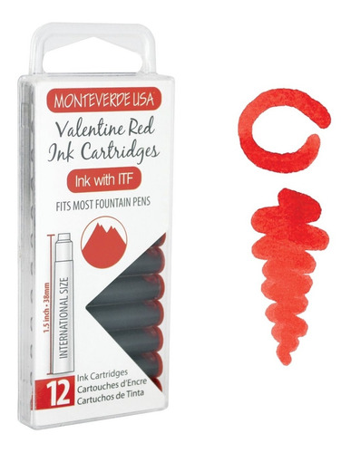 12 Cartuchos Tinta Monteverde® P/pluma Fuente Valentine Red