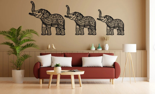 Arte De Pared Corte Laser Elephant Family