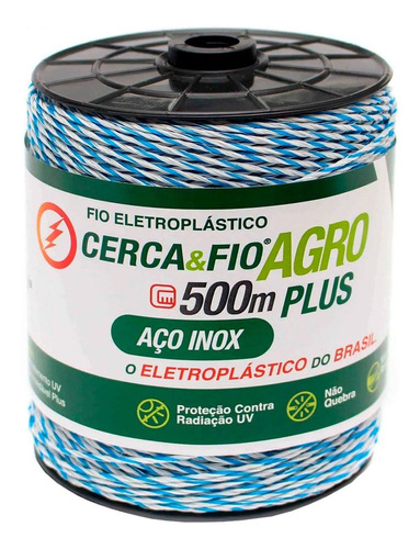 Fio Eletroplástico Para Cerca Elétrica Rural Aço Inox 500mt Cor Azul/Branco