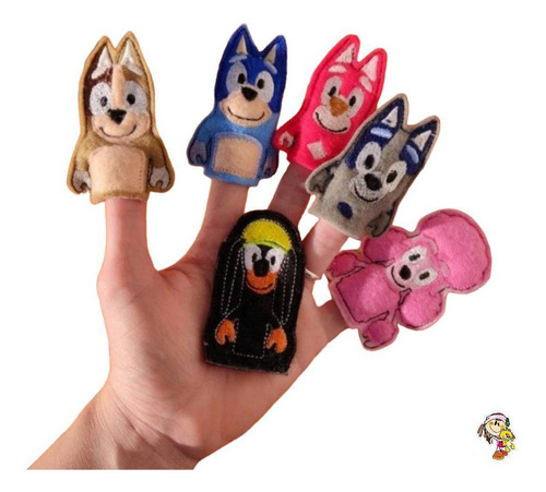 Imagen 1 de 5 de Títeres De Dedo Perro Bluey Y Sus Amigos Set X 8 Bordados