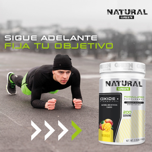 Óxido Nítrico + Clembu 1kg Pre Entreno Natural Green Mango
