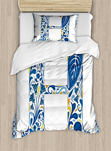 Ambesonne Letter H Duvet Cover Set, Azulejo Frame 56ppw