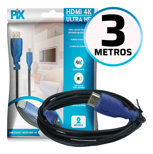 Cabo Micro Hdmi X Hdmi 2.0 4k Ultrahd 19p 3m Suporte A Hdr