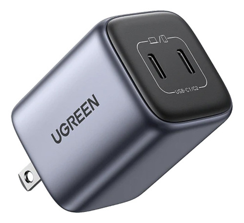 Mini Cargador Ugreen 45w Pd Gan Carga Rápida 2 Puertos Usb C Color Gris