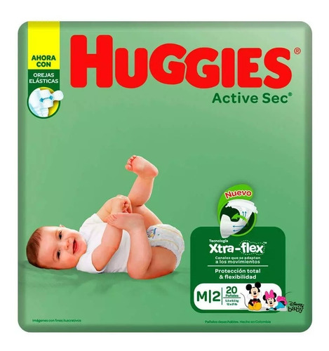 Imagen 2 de 3 de Pañales Para Bebé Huggies Active Sec Talla M 20 Und