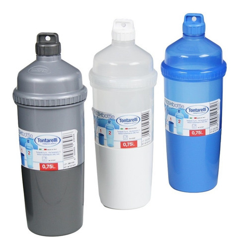 6 Botellas Y Vaso De Plástico 750 Ml 2 En 1 Tontarelli Color Mix