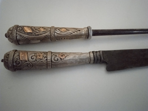 Imagen 2 de 3 de Muy Antiguo Conjunto De Cuchillo Y Chaira 31 Cm Largo Total