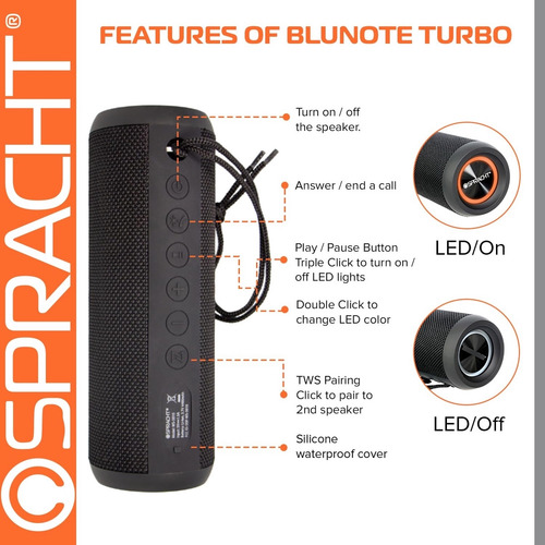Blunote Turbo - Altavoz Bluetooth Portatil Con Radio Fm, Ran