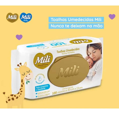 Kit 6 Toalhas Umedecidas Mili Love & Care 100un - Mili