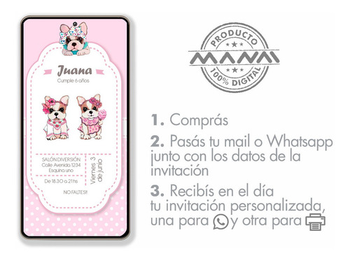 Tarjeta Invitación Infantil P/enviar Whatsapp Perros Simones