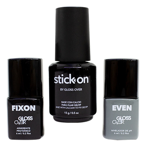 Kit Para Uñas Gloss Over Stick On + Fixon + Even  3pzas