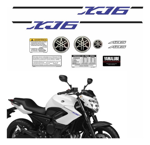Kit De Adesivos Emblema Yamaha Xj6 2013 Moto Branca Xj61304