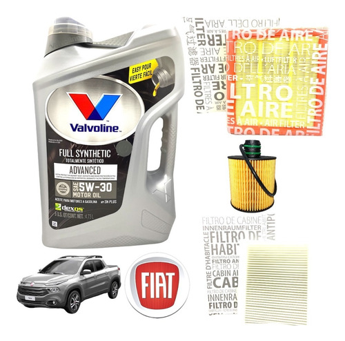 Kit Filtros + 5l Aceite Valvoline 5w30 Fiat Toro 2.0 Diesel