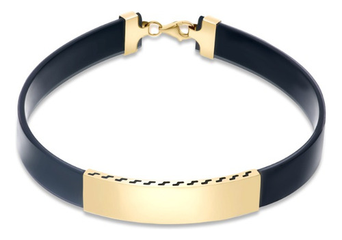 Pulsera Bizzarro De Caucho Con Oro Amarillo 14k Hombre Diámetro 21 cm