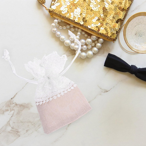 Stobok 10 Bolsas De Arpillera De Organza De Encaje Con Cordó