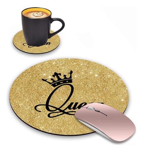 Mouse Pad Redonda Con Juego De Posavasos, Alfombr