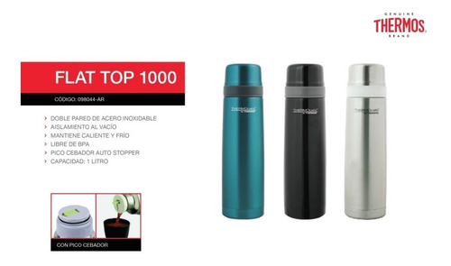 Termo Acero Inoxidable Thermos 1 Litro Flat Top Doble Pared