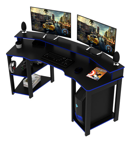 Mueble Tipo Escritorio Gamer Negro/azul Modelo Me4167.0002