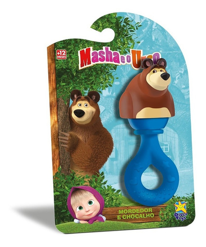 Imagem 2 de 2 de Urso Mordedor Chocalho P/ Bebês - Masha E O Urso - Divertoys