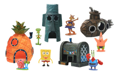 Adornos De Pecera De Pvc Con Dibujos Animados De Bob Esponja