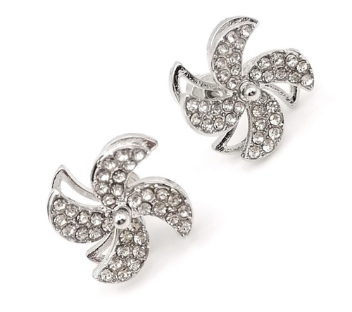 Aretes Mujer Giratorios Rehilete Con Cristales Plateado