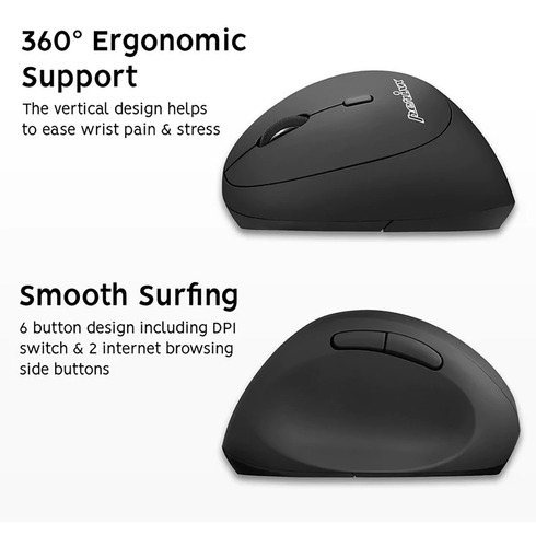 Mini mouse ergonômico sem fio para canhotos Perixx 719, cor preta