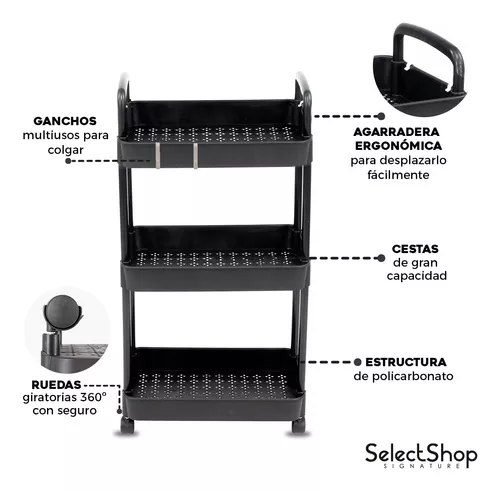 Carrito Auxiliar Organizador Multiusos 3 Niveles Plastico