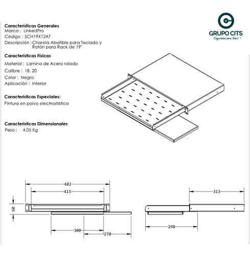 Imagen 4 de 5 de Charola Abatible Para Teclado Y Ratón Con Rack De 19 1ur