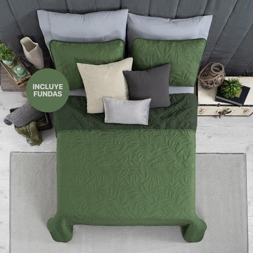 Edredón Matrimonial Doble Vista Incluye 2 Fundas Real Textil Verde Oscuro - Verde Oliva